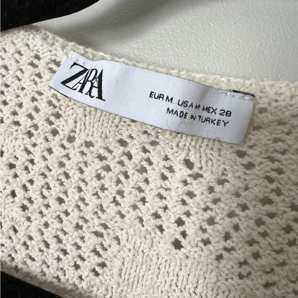 Zara Soft Cream Crochet Lace Button Cardigan Top - Picture 4 of 5